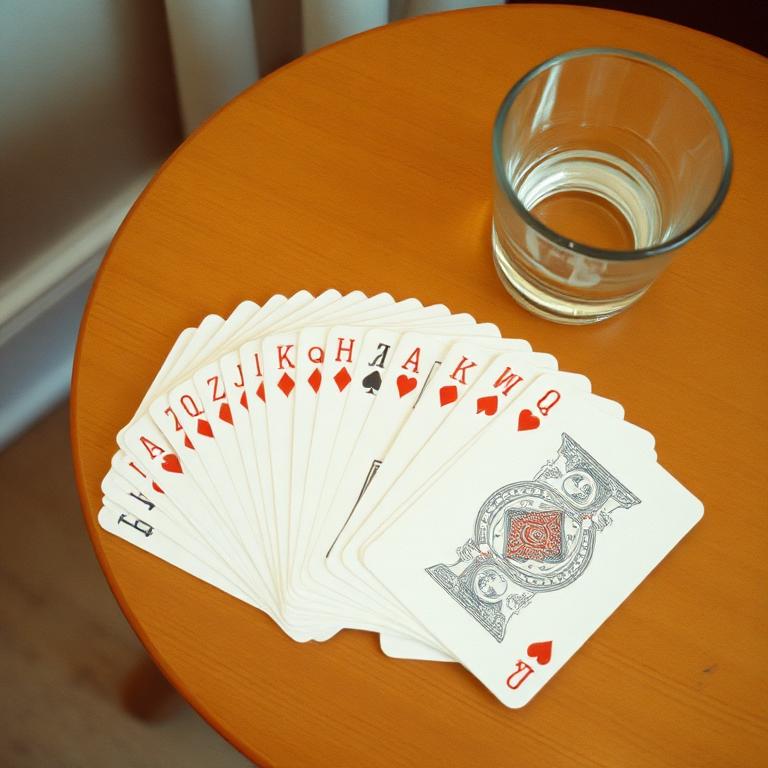 A deck of cards fanned out on a side table
